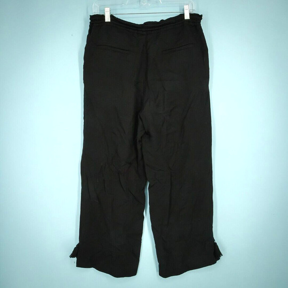 Whistles Size 4 Black Pull On Drawstring Tassel Ankle Crop Ankle Linen Pants - Picture 3 of 6